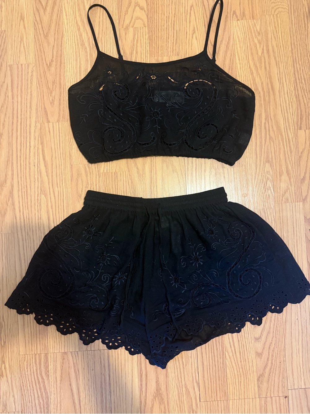 All that Remains Black Embroidered Two-Piece Crop Top & Shorts Set - Women
